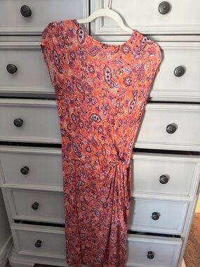 LOFT Orange Paisley Tie-Waist Midi Dress